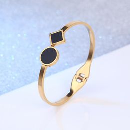 Bangle Fashion 18K Gold Plated Geometric Titanium Steel Bracelet Versatile Cuff Spring Jewelry For Women Ladies Girls Friends