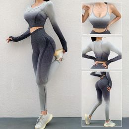 Active Sets Yoga Pants And Sports Bra Set Gradient Tight Fitness Apparel Show Your Figure