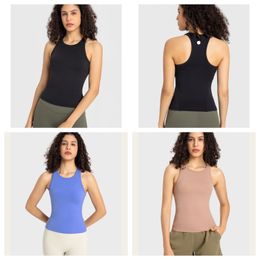 LU-1126 Women High Elastic Naked Sports Vest Fitness Yoga Wear Tops Solid Color Slim Yoga Vest