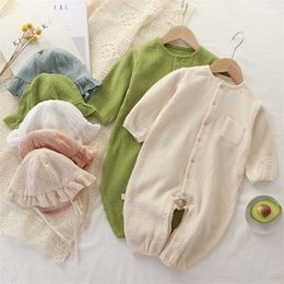 Rompers Baby Bodysuit Cute Hat Long Sleeve Cotton Toddler Romper for Boy Girl Solid Color Spring Autumn Baby s Clothes born Jumpsuit 231007