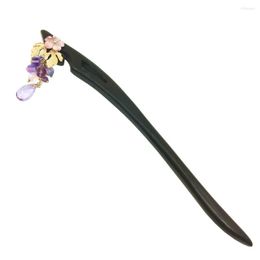 Hair Clips Carved Shell Flower Grape Ebony Stick Natural Stone Beads Chinese Style Fork Jewelry Accessories WIGO1296