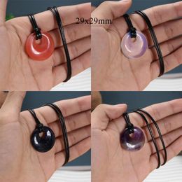 Pendant Necklaces Natural Stone Round Half Hole Beads Crystal Tiger Eye Opal Necklace Women's Couple Jewellery Gift 29x29mm