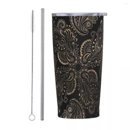Tumblers Oriental Paisley Ornament Insulated Tumbler With Straws And Lid Stainless Steel Travel Thermal Cup 20 Oz Office Home Mugs
