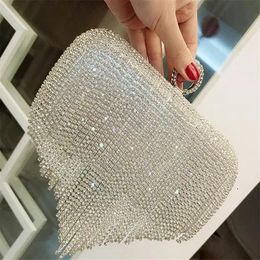 Evening Bags Rhinestone Wedding Purse Women's Evening Clutch Bag Luxury Design Women Handbag Silver Small Tassel pouch Chain Shoulder Bag 231009