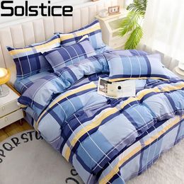 Bedding sets Solstice Home Blue Striped Plaid Style Set For Girl Kid Teen Duvet Quilt Comforter Cover Pillowcase Bed Sheet Linen 231009