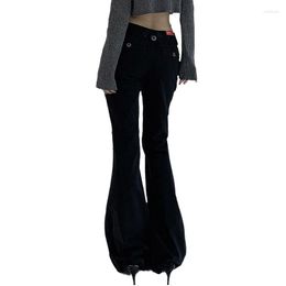 Women's Pants Button Waist Tie Up Skinny Spicy Girl Jeans Street Brown Flared