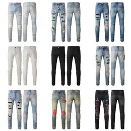 Mens Designer Jeans for mens Pants Man Black Skinny Rip White Patch Denim Biker Snake Embroider256V