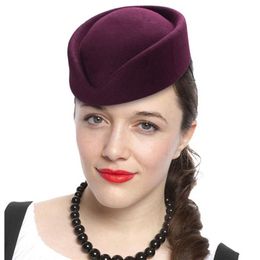 Top Quality Women Wool Felt Beret Hat Teardrop Fancy Stewardess Air Hostesses Pillbox Hat Millinery Fascinator Base Cap 210311286i