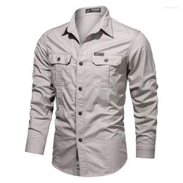 Men's Casual Shirts 2023 Autumn Pure Cotton Washed Shirt Military Style Oversized Workwear Long Sleeve