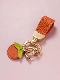 Keychains Genuine Leather Fruit Flower Pendant Keychain Women Couple Sheepskin Rope Car Key Ring Holder Charms Jewellery Gifts Chaveiro