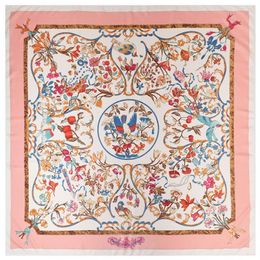 New Twill Silk Scarf Women Poncho Pink Hijab Angelo Printed Square Scarves Large Shawls Fashion Wraps Female Bandana 130cm 130cm249J