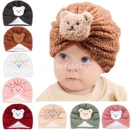 New Autumn Winter Infant Baby Kids Hat Cute Bear Candy Colour Cap Children Skull Beanies Boys Girls Velvet Warm Hats 15 Colours