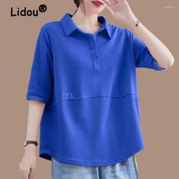 Women's T Shirts Clothing 2023 Summer Simple Casual Streetwear Oversized Polo Collar T-shirts Solid Color Short Sleeve Tops Y2K Camisetas