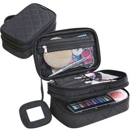 Cosmetic Bags Multifunctional 2 Layer Make Up Bag for Women Beauty Makeup Brush Pouch with Mirror Travel Kit Organiser Cosmetic Bag Organiser 231009