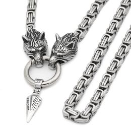 Nordic viking wolf with odin sword Gungnir necklace Stainless steel for men -king chain with valknut gift bag12125