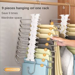 Hangers Racks Folding Pants Rack 9 In 1 Multi-layer Pants Clothes Storage Rack Household Seamless Pants Clip Wardrobe Stainless Steel Hanger 231007