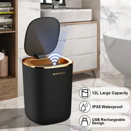Waste Bins Bathroom Smart Sensor Trash Can 12L Luxury Garbage Bucket automatic Trash Bin For kitchen Toilet Wastebasket Smart Home 231009