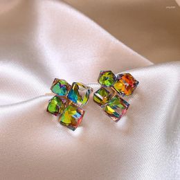 Stud Earrings Fashion Jewelry 14K Gold Plated Geometric Colorful Stereoscopic Crystal Luxury Women's Evening Party Accessories