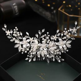 Hair Clips Barrettes Silver Colour Flower Comb Jewellery Girls Handmade Alloy Pearl Hairpin Bridal Tiaras Wedding Accessory 231009