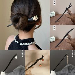 Hair Clips Vintage Chinese Ethnic Style Hairpin Women Elegant Simple Modern Wooden Cheongsam Hanfu Dished