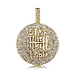 Iced Out Round Pendant Necklace Letter Saty Hard Gold Silver Plated Mens Hip Hop Necklaces Jewelry2148