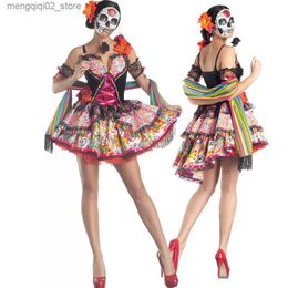 Theme Costume Halloween Cosplay Come Mexican Day of The Dead Flower Fairy Ghosts Bride Dress Up Party Scary Skull Zombie Female Clothes Q231010