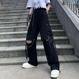Women's Pants Women Cargo Loose Hollow Out Hip Hop Fashion Punk Student Pockets Shirring Casual All-match Chic Youth S-3XL