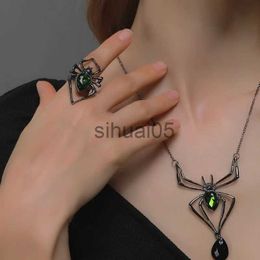 Pendant Necklaces Vintage Crystal Black Spider Pendant Necklace Gothic Grunge Aesthetics Y2k Rose Flower Heart Choker Women Halloween Jewelry Gift x1009