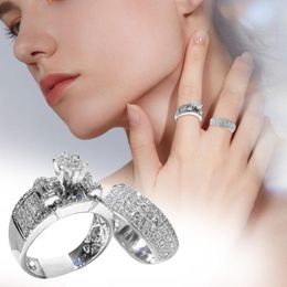 Cluster Rings Womens Luxury Fashion Brilliant Crown Zircon Ring Set Jewelry Women Wedding Engagement Couple Matching