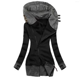 Women's Hoodies Fashion Slim Jacket For Women Long Sleeve Coat Color Block Hooded Sweatshirt With Pocket Zipper Hoodie Autumn