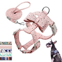 Cat Collars Leads Dog Cat Harness Leash Set Fashion Floral Bow Adjustable Vest And Walking Lead Leash For Small Medium Dog Chihuahua Schnauzer 231009