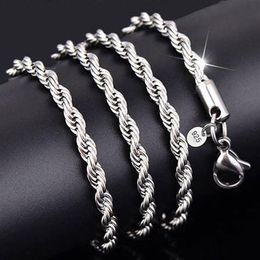 YHAMNI 100% Original 925 Silver Necklace Women Men Gift Jewellery 3mm 16 18 20 22 24 26 28 30 inch Rope Chain Necklace YN89241B