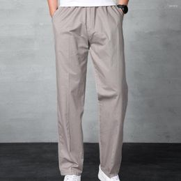 Men's Pants Men Sweatpants Long Solid Colour Wide Leg Cargo With Elastic Waist Multiple Pockets Plus Size Soft Cotton