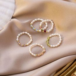 Cluster Rings AOMU Retro Crystal Multi Beaded Pearl Natural Freshwater Geometric For Women Continuous Circle Minimalist Ring