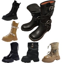 Длина Середина зимы Дизайнерские кожаные осенние сапоги для женщин Коричневые черные лакированные кожаные темпераментные персонализированные ботинки Уличная обувь EU 83
