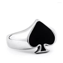 Cluster Rings Fashion Black Heart Shape Unisex Card Ring Personality Game Pattern Spades Alloy Jewelry Party Accessories Gifts