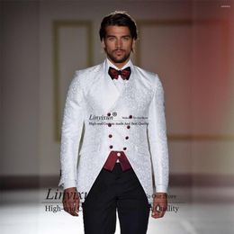 Men's Suits Jacquad Wedding For Men Double Breasted Groom Tuxedos 3 Pieces Sets Male Prom Blazers Slim Fit Terno Masculinos Completo
