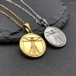 Pendant Necklaces Hiphop Vitruvian Man Coin Christian Jesus Necklace Stainless Steel Crucifix Cross Charms Link Chain Fashion Jewellery