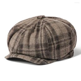 Berets HT4236 Men Women Plaid Octagonal Sboy Cap Male Female Retro Artist Painter Hat Beret Autumn Winter Wool