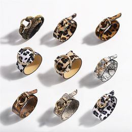 New trendy fashion ins luxury designer snake leopard animal print leather adjustable bangle bracelet for woman292U