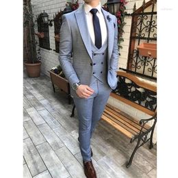 Men's Suits Handsome Groomsmen Wool Blend Groom Tuxedos Mens Wedding Dress Man Jacket Blazer Prom Dinner (Jacket Pants Tie Vest) A119