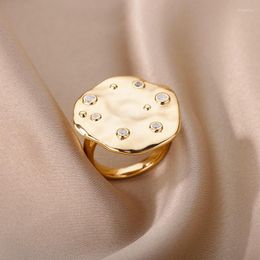 Cluster Rings Irregular Round Zircon Mushroom For Women Stainless Steel Gold Plated Couple Finger Ring Vintage Party Jewellery Gift Bague