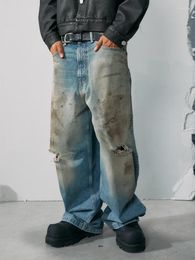 Men's Jeans R69 Distressed Ripped Whiskers Washed Baggy Dirtyfit Loose Wide Leg Denim