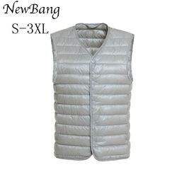 Men's Down Parkas Mens Down Vest Ultra Light Down Vest Men V-neck Sleeveless Spring Autumn Waistcoat Winter Without Collar Warm Liner 231009