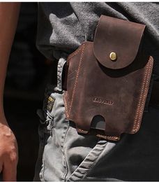 Waist Bags 100% Genuine Leather Waist Belt Cellphone Bag For 6-7 inch Cell Phone Men Male Vintage Mobile Phone Cover Case Holder Holster 231006