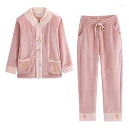Women's Sleepwear Ancient Style Home Wear Autumn And Winter Thickening Flannel Tang Hua Chinese Cardigan Improved Hanfu Pyjamas For Women