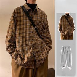 Men's Tracksuits Classic Shirts And Pants Two Piece Suits Men Casual Plaid Lapel Long Sleeve Outfits Mens Autumn Vintage Cotton Linen Sets