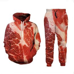 New Men Womens Meat Beef Funny 3D Print Fashion Tracksuits Hip Hop Pants Hoodies T013264l