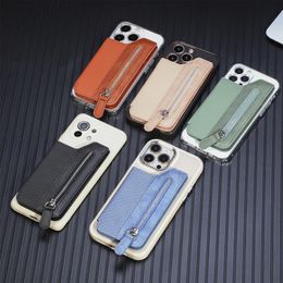 DHL100pcs Cell Phone Pouches PU Plain Multifunctional Zipper Phone Credit Card Holder Mix Colour