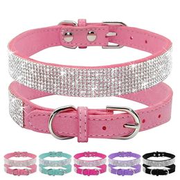 Dog Collars Leashes Collar Crystal Glitter Rhinestone Pet Zinc Alloy Buckle For Small Medium Dogs Cats Chihuahua Pug 231009